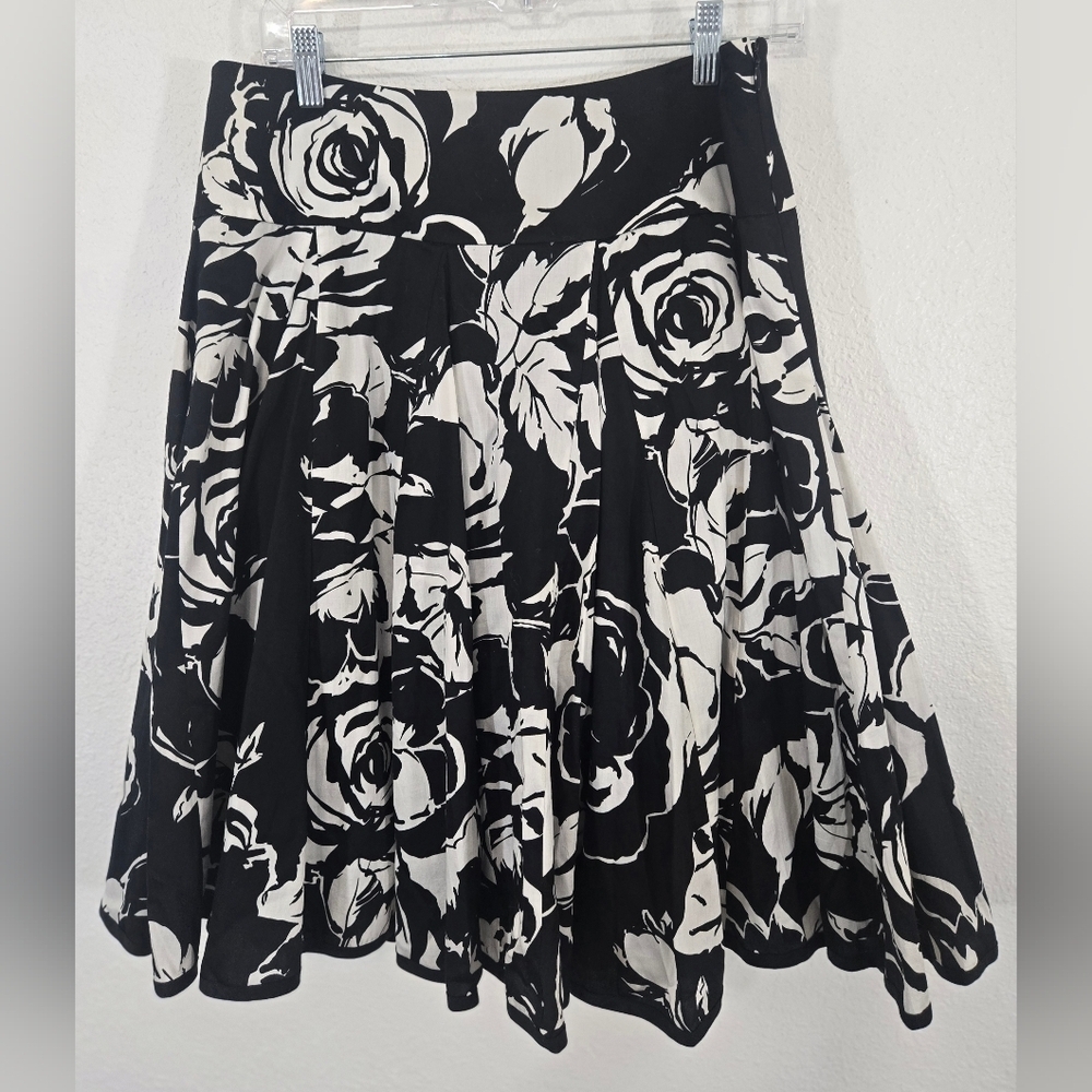 Lauren Ralph Lauren Black/White Floral Pleated Lined Circle Skirt Flared Swing-8